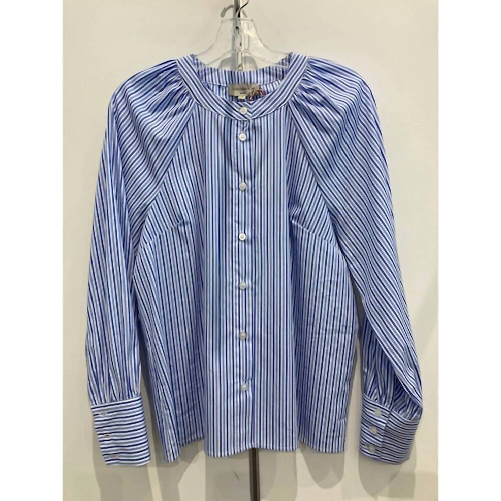 NEW LA FEE MARABOUTEE women's ebene striped shirt in blanc/bleu